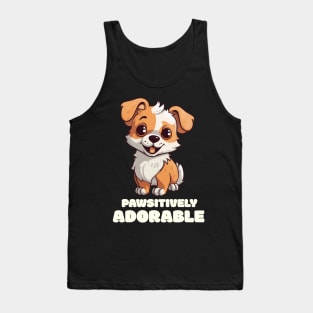 Pawsitively Adorable" T-Shirt - Cute Cartoon Puppy Design Tank Top